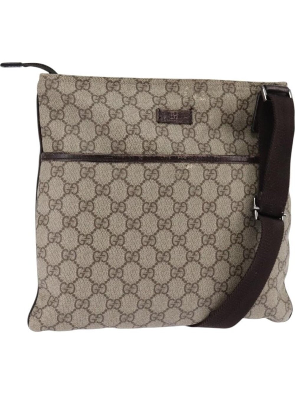 GUCCI GG Supreme Shoulder Bag PVC Beige Silver 141626